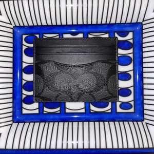 Coach Mens Signature Canvas Card Case Black